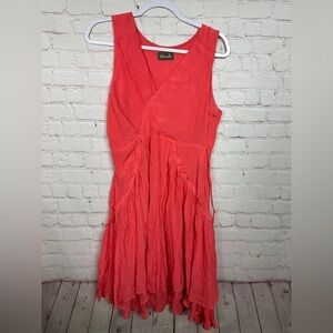 Maude Sleeveless tiered ruffle midi coral dress, sz M
